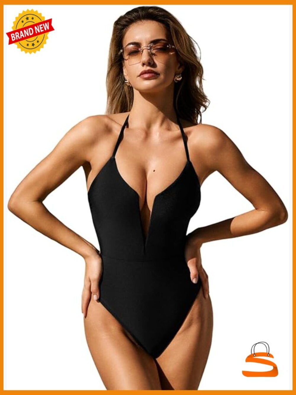 Women's One Piece Swimsuit Halter Deep V Neck Wire Cheeky Swimwear Adjustable